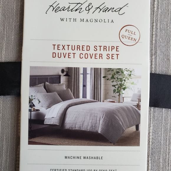 Hearth and Hand with Magnolia Duvet Cover Set Grey Stripped Full Queen - Picture 2 of 7
